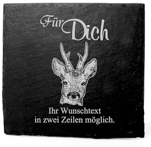 Deko Schiefer Untersetzer personalisiert REH Kopf - Für Dich - 11x11cm Schwarz Bierdeckel Tischdeko Bieruntersetzer Weinuntersetzer