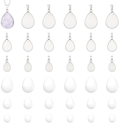 UNICRAFTALE Cabochon Anhänger Set Teardrop Cabochons Anhänger Tablett Cabochon Rohlinge Rund Anhänger Lünette Edelstahl Blanko Anhänger Herstellungsset DIY Schmuck Selber Machen Set