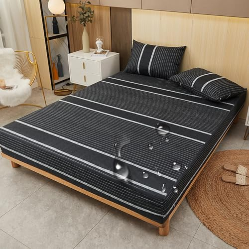 LDLCYCN Coprimaterasso Coprimaterasso Impermeabile King Size con Cerniera Lenzuolo con Angoli Delicato sulla Pelle E Coprimaterasso Infrangibile Avvolgente su 6 Lati,B,180x220+20cm