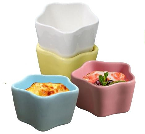 Ramekins de cerámica para crema brulée de 80 ml Ramekins de porcelana en forma de estrella y platos para soufflé Tazas pequeñas de pudín para pastel Natillas Mini tazones para hornear Juego de 4