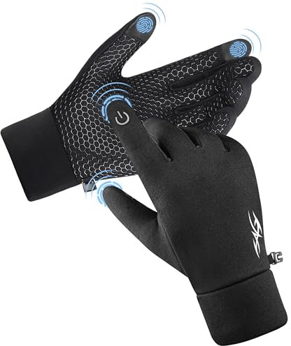 CAOZITOU Handschuhe Herren Damen Winter, Thermo Fahrradhandschuhe Touchscreen Anti-Rutsch, wasserdichte Winddicht Laufhandschuhe für Outdoor Sport (Schwarz, L)
