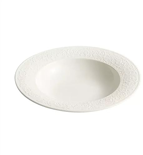 MPOPO Platos de Camping Plato de Cena de cerámica Blanca, Plato de Sopa for el hogar, Plato Hondo Redondo for Restaurante, café, ensaladera, Plato de Postre, Plato de Aperitivos Plato Decorativo(L)