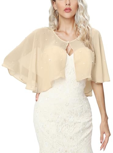 Heersan Women's Bolero Shrug Summer Chiffon Pearl Cropped Cardigans Tops UK Shawl Going Out Tops Thin Bolero Cardigans UK Champagne
