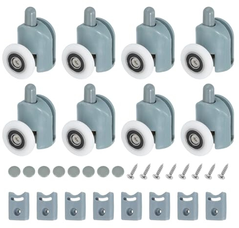 sourcing map 25 mm Shower Door Rollers, Single Shower Door Runners Wheels Pulleys Guides Plastic Bottom Wheels with Anti-Collision Block & Screws for Glass Doors 4-6mm Grey 8 Pcs