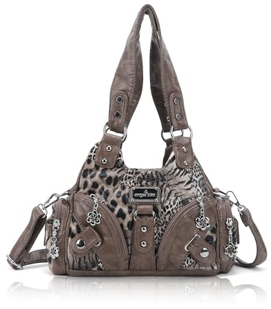 Angel Kiss Purses for Women Small Hobo Shoulder Bags Vagen Leather Multi-Pocket Tote Bag with Zipper (Leopard Brown)