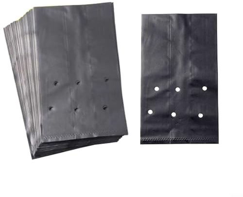 Gdfnmogo Set di 100 sacchetti per vivaio in polietilene, riutilizzabili, contenitori per piantare fiori con fori preforati, per aiuole, piante e cetrioli (20 x 25 cm)