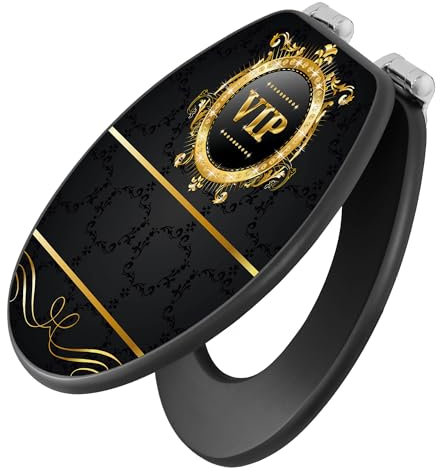 banjado Toilettendeckel anthrazit mit Absenkautomatik/WC Sitz mit Absenkautomatik anthrazit/Klodeckel grau/Toilettensitz dunkel/edle Klobrille - Motiv VIP