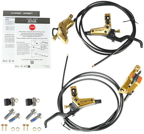 TRP Evo Pro HD-M9040 Hydraulic Disc Brake Set 4-Piston Caliper (F+R), Gold, STB3154