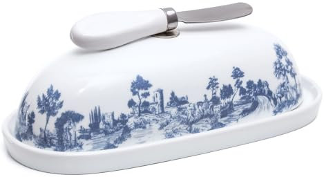 Mantequillera de cerámica, para mantequilla francesa de 250 g, campana de cerámica con tapa, mantequera refrigerada por agua, para mantequilla fresca y untable, regalo de Navidad para la cocina, color