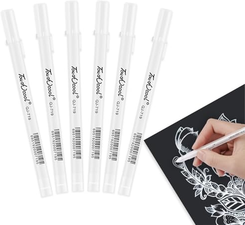 Dcsfadq 6 Stück Weißer Gelstift für Highlights, Wasserfest Marker Stifte, Weiße Handlettering Stifte für Schwarzes Papier, Scrappingbook, Zeichnungen