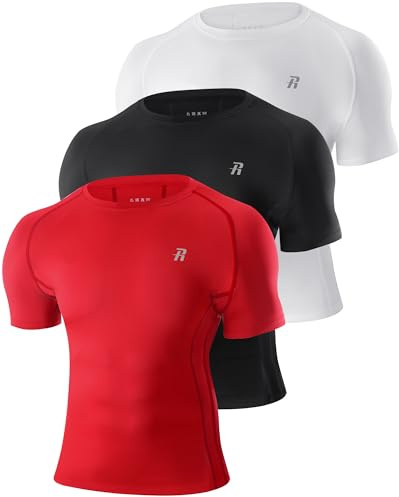Runhit 3 Pack Kompressionsshirt Herren Kurzarm, Funktionsshirt Schnelltrocknend Sportshirt Atmungsaktiv Laufshirt Männer Kurz Compression T-Shirt Baselayer Top für Fitness Laufen Gym