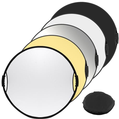 CHUENKUK Reflector 5 en 1, 80 cm, reflector plegable para fotografía con asa, reflector de luz redondo para estudio e iluminación exterior