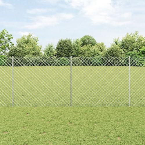 LAPOOH Chain Link Fence with 20 U Posts Silver 1x10 m Steel,Decorative Fence,Chain Link Fence,Fencing for Patio Outdoor Yard,Fence Panel-3336288