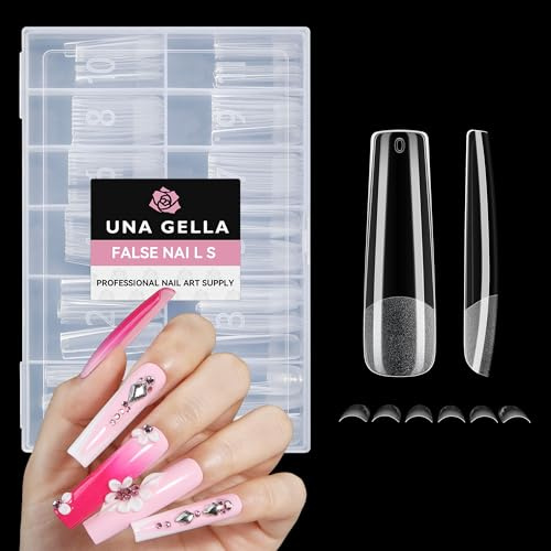 UNA GELLA XXL Square Nageltips, 120 Stück 12 Größen Soft Gel Full Cover Tip | Long Nail Tips Künstliche Nagelverlängerungen, DIY Press-On-Nägel, Kein Feilen nötig