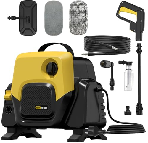 Idropulitrice con Ugello 5 in 1,pressure washer 100Bar Max Portata 480 l/h,Autoadescante, Lavatrice Portatile per con Serbatoio di Schiuma, Tubo Flessibile ad alta Pressione 5m