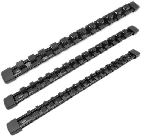 Giyofom Organizador de 3 Unidades de Dados de 1/2, 3/8 y 1/4 Pulgada, Soportes de Riel para Dados de Alta Resistencia, Color Negro.
