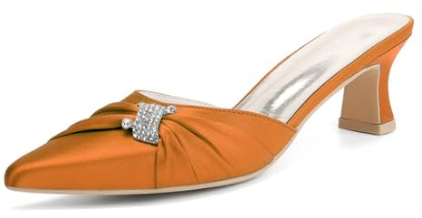 Donna Tacco Medio Scarpe da Sposa per La Sposa Punta Appuntita Slingback Scarpe da Mulo Scivolare su Sandali Estivi con Strass,Arancia,38 EU