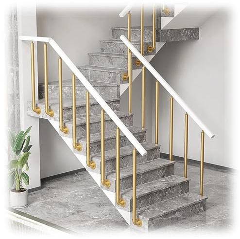 Barandilla Escalera, Pasamanos De Hierro Forjado Para Jardines, Porches, Entradas, Interior Y Exterior Escalera Montaje Lateral Postes De Balaustre De Escalera(Gold,39.4/100cm H)