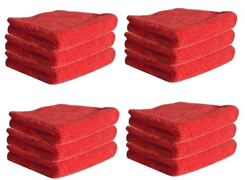 Yardenfun 12pcs Red Microfiber Dish Towels High Absorbent Oil Resistant Cleaning Cloths for Kitchen Household Decontamination and Multi Surface Wiping