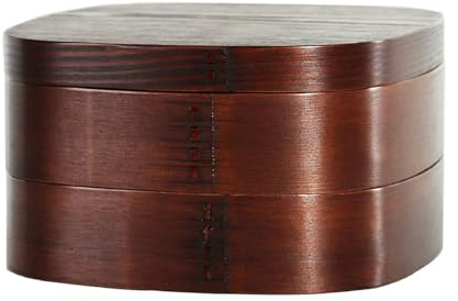 Lonchera de madera de doble capa, lonchera de estilo japonés, lonchera tradicional, tazón de sushi de frutas reutilizable for almacenar sushi, verduras, arroz(Brown)