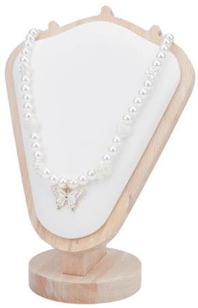 arricraft 1 Pcs Natural Body Wood Necklace Display Stands, White Flannelette Soft Mat Wooden Jewelry Display Organizer for Necklace Storage Pendant Chokers Chain Holder for Home Store