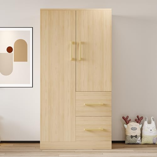 Soweiz Armadio per bambini, 70 x 40 x 135 cm, design a doppia anta con 2 cassetti e scomparti, armadio singolo (colore legno)