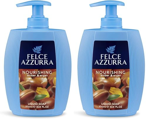 Felce Azzurra - Sapone Liquido Mani Nutriente Ambra e Argan Profumato, Igienizza e Idrata, Sapone Mani per Igiene Quotidiana Cremoso, Delicato sulla Pelle e Dermatologicamente Testato, 300 ml