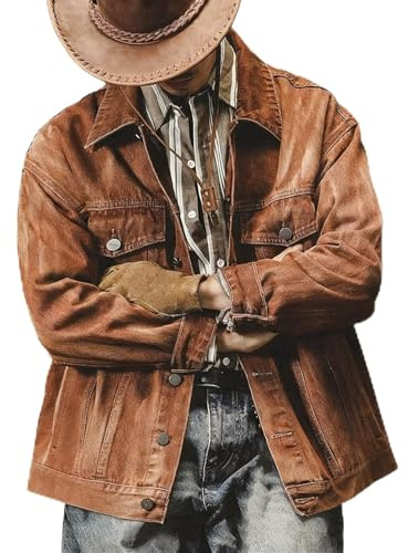 Chaqueta Vaqueros Hombre Vintage, Cuello Reverso con Botones, Chaqueta Hombre Mediados de Temporada Western Cowboy, Estilo Country, Chaqueta Cargo Multibolsillos, Chaqueta Creativa de Moda, Abrigo