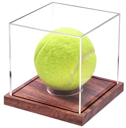 Baseball-Vitrine – Holz/Acryl, 8,6 x 8,6 x 9,6 cm, 1 Stück, transparenter Sport-Souvenir-Organizer aus Acryl mit Holzsockel | Perfekt für Tennis, Softball, Golf, Wohnzimmer, Schlafzimmer, Bücherregal,