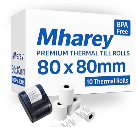 80 x 80mm Premium Thermal Till Rolls, Receipt Paper Rolls for Cash Register, EPOS Printer, POS Terminal, Credit Card Machine PDQ, for Epson, Citizen Printer. (10, 80x80mm)