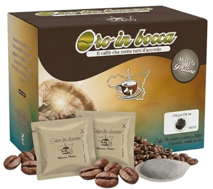 Oro in Bocca - 300 Cialde Caffè Platino – Miscela Robusta per Espresso Intenso e Deciso, Cialde Compatibili con Macchine Espresso, Aroma Ricco, Crema Densa e Persistente (300, Platino)