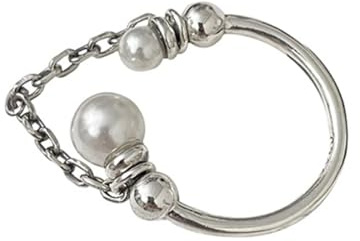 Amosfun Verstellbarer Offener Perlenring mit Kette aus Silber für Damen und Mädchen Zartes Design Leicht und Robust als Täglicher Schmuck und Valentinstagsgeschenk