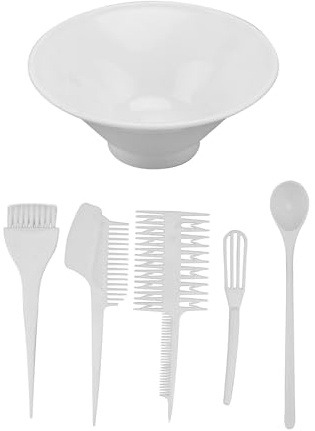 6 Piece Hair Dye Kit Plastic White Dye Bowl Brush Comb Set | DIY Hair Colouring and Professional Salon Hairdressing, Easy to Hold, Practical