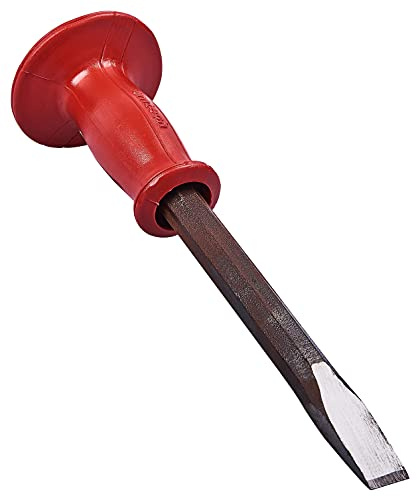 Amtech – Cold Chisel Pro, Heat-Treated Carbon Steel with Rubber Grip and Protective Hood, for Cutting Brick, Stone & Concrete, 300mm x 19mm (12 x 3/4)