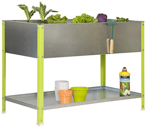 SimonRack Huerto Urbano Terraza Exterior, Agujeros Drenaje, Capacidad 200 L, Medidas 850x1200x600 mm, Huerto Metálico, Verde/Galvanizado -Simon Garden