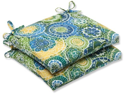 Pillow Perfect Outdoor/Indoor Omnia Lagoon Square Corner Seat Cushions, 18.5 in. L X 16 in. W X 3 in. D, Blue, 2 Pack