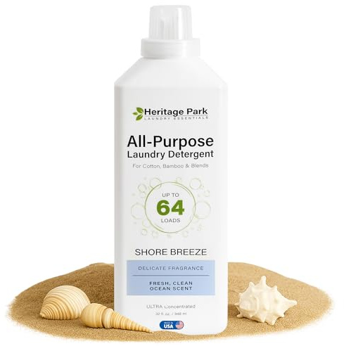 Heritage Park Luxury Laundry Detergent | Dermatologist Tested Plant based Natural & Enzyme Laundry Detergent | Sensitive Skin Friendly - Shore Breeze (32 fl oz)