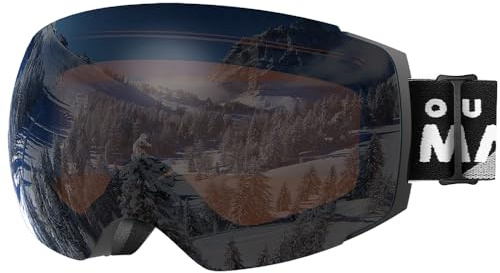 OutdoorMaster Skidglasögon PRO – ramlösa, utbytbara linser, 100 % UV400-skydd, skidåkning, snowboard, glasögon för män och kvinnor och ungdomar Svart Svart