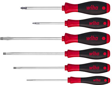 Wiha Schraubendreher Set SoftFinish® Schlitz, Pozidriv 6-tlg. mit Sechskantansatz (21249) ergonomischer Griff für kraftvolles Drehen, Allrounder für Industrie und Handwerk