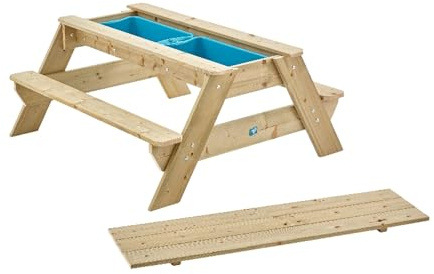 TP Toys Picnic Table & Sandpit Wooden | 110 cm x 102 cm x 50 cm | Outdoor Wooden Sand and Water Play Table | Sand Box for Kids 3+, Wood