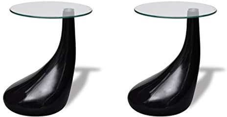 vidaXL Couchtische 2 STK. mit Runder Glasplatte Hochglanz Schwarz