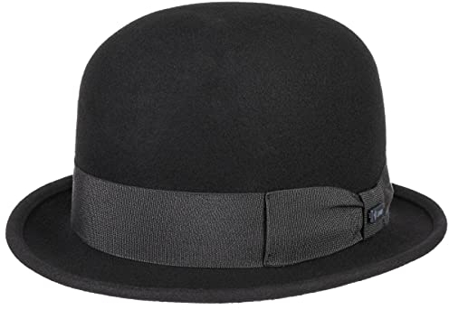 Lipodo Melone Wollfilzhut Bowler Ripsband Damen Herren Made in Italy Sommer Winter Anlasshut schwarz L (58-59 cm)
