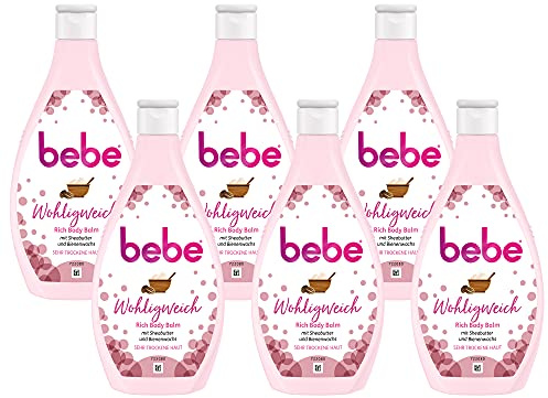 Bebe Bodylotion, Wohligweich Rich Body Balm, mit Bienenwachs und Sheabutter, für trockene Haut, 6 x 400ml