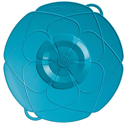 Kochblume das Original, Silikon Überkochschutz für Töpfe und Pfannen, Mikrowellen-Deckel, Spritzschutz und Dampfgar-Aufsatz | (türkis, L | Topfgröße 14-24cm)