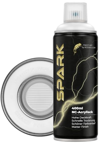 SPARK Sprühdose 400ml – Matte Sprühfarbe für Künstler, DIY, Modellbau & Möbel – Hohe Deckkraft, schnelltrocknende Spraydose - Reinweiss