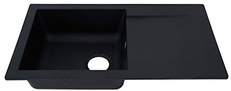Respekta Denver Mineralite-kompositdiskbänk i svart/1 handfat inbyggd diskbänk i 78 x 44 cm/diskbänk lämplig för underskåp från 45 cm bredd