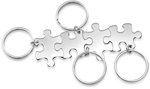 Jovivi Edelstahl Puzzle Schlüsselanhänger für 4 mit Gratis Gravur Freunde Famlie Schlüsselring Keychain Partner Geschenke
