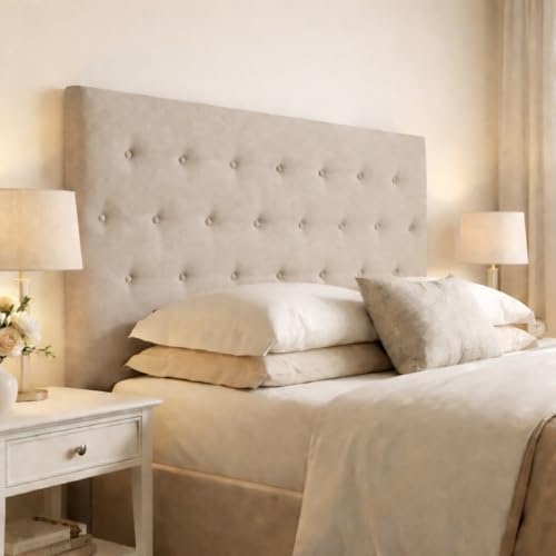 DecorQUALITY Cabeceros de Cama tapizados con Tejido Antimanchas, Estructura Madera Acolchado- Cabezal Dormitorio y Matrimonio Moderno Mod. Paris Todas Las Medidas y Colores (Beige, 135 * 70)