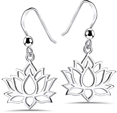 Lotusblume Ohrringe hängend 925 Silber für Damen und Teenager SO-73 | Ohrhänger in Silber, Rosé- oder Gelbgold vergoldet incl Schmuck Box von MATERIA by Matthias Wagner