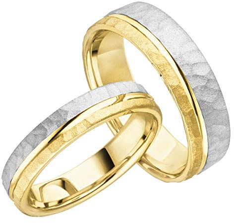 JC Trauringe Silber 925 Paarpreis Eheringe Gelbgold Weißgold Plattiert I Breite Partnerringe mit Gravur in edler Schatulle I 2 Hochzeitsringe Herrenring 5,5 mm & Damenring 4,0 mm I LC131-P-2